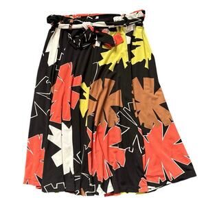 Grace Elements Colorful Retro Leaf‑Print Tie‑Waist Skirt 🍁 Size M